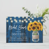 ひまわり素朴ネイビーブルーウッドブライダルシャワー 招待状 (スタンド正面)