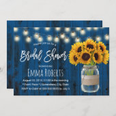 ひまわり素朴ネイビーブルーウッドブライダルシャワー 招待状 (正面/裏面)