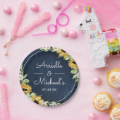 ひまわり素朴ネイビーブルーウッド結婚背景 ペーパープレート (パーティー)