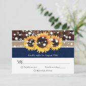 ひまわり素朴ネイビーブルーバーラップ結婚ズ 出欠カード (スタンド正面)