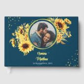 ひまわり素朴ネイビーブルーフォト金ゴールド ゲストブック (正面)
