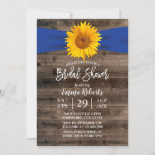 ひまわり素朴ネイビーリボンウッドブライダルシャワー 招待状 (正面)