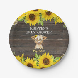 ひまわり素朴ハイランド牛の赤ちゃんシャワー ペーパープレート