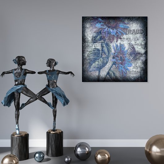 ひまわり素朴バタフライブルーエフエメラグランジ ポスター