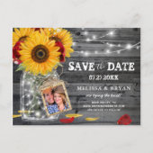 ひまわり素朴バラの結婚写真日付を保存 案内ポストカード (正面)