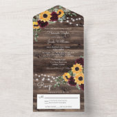 ひまわり素朴バラウッドストリングライト結婚ズ オールインワン招待状 (内側)