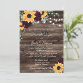 ひまわり素朴バラウッドストリングライト結婚ズ 招待状 (スタンド正面)
