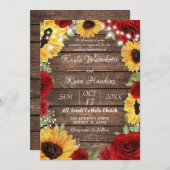 ひまわり素朴バラウッド結婚背景 招待状 (正面/裏面)