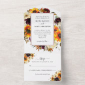 ひまわり素朴バラブルゴーニュ秋結婚フローラ オールインワン招待状 (内側)