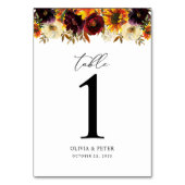 ひまわり素朴バラブルゴーニュ秋結婚フローラ テーブルナンバー (正面)