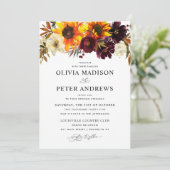 ひまわり素朴バラブルゴーニュ秋結婚フローラ 招待状 (スタンド正面)
