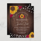 ひまわり素朴バラライト結婚式招待状 ポストカード (正面/裏面)