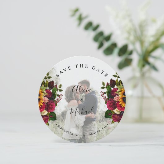 ひまわり素朴バラ写真結婚式の日付保存 (スタンド正面)