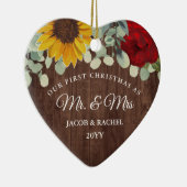 ひまわり素朴バラ初めてのクリスマスMr.そしてミセス セラミックオーナメント (右)