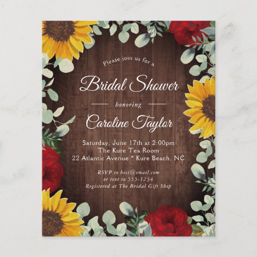 ひまわり素朴バラ緑のブライダルシャワー (正面)