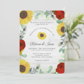 ひまわり素朴バラ緑結婚式招待状 招待状 (スタンド正面)