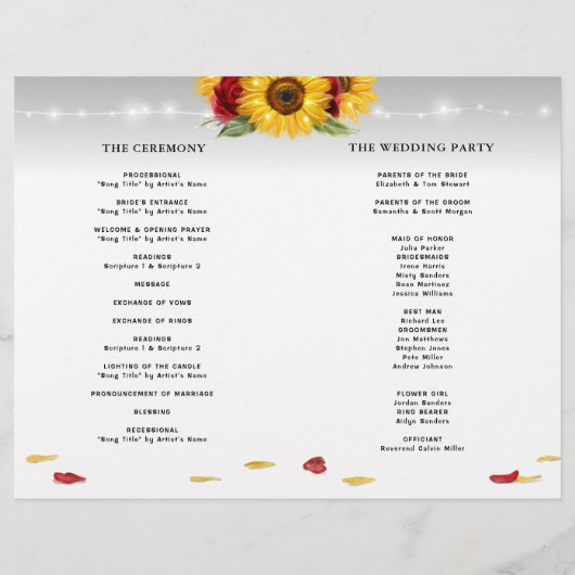 ひまわり素朴バラDIY折り畳み結婚式 プログラム (裏面)