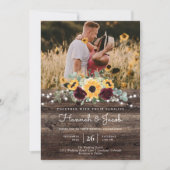 ひまわり素朴バラQRコードRSVP結婚's 招待状 (正面)