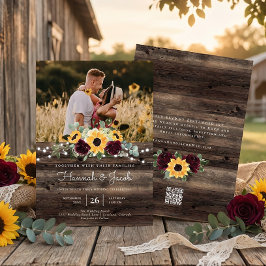 ひまわり素朴バラQRコードRSVP結婚's 招待状