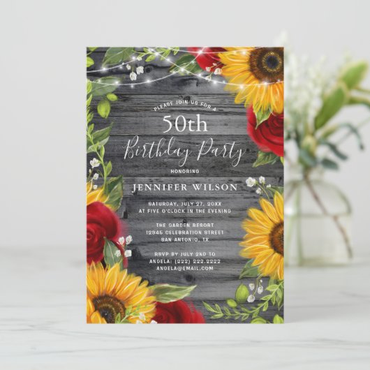 ひまわり素朴バーガンディバラウッドバースデーパーティー 招待状 (スタンド正面)