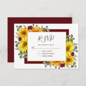 ひまわり素朴バーガンディバラカントリーウェディング 出欠カード (正面/裏面)