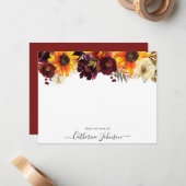 ひまわり素朴バーガンディバラフローラ水彩 ノートカード (正面/裏面インサイチュ)