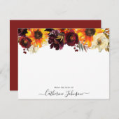 ひまわり素朴バーガンディバラフローラ水彩 ノートカード (正面/裏面)