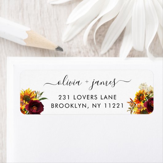 ひまわり素朴バーガンディバラフローラ水彩 ラベル (インサイチュ)