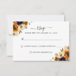 ひまわり素朴バーガンディバラモダン秋の結婚式 出欠カード