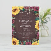 ひまわり素朴バーガンディフローラライト結婚ズ 招待状 (スタンド正面)