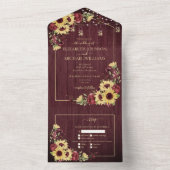 ひまわり素朴バーガンディーウッドフローラ結婚ズ オールインワン招待状 (内側)