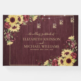 ひまわり素朴バーガンディーウッドフローラ結婚ズ ゲストブック