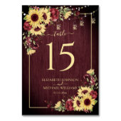 ひまわり素朴バーガンディーウッドフローラ結婚ズ テーブルナンバー (裏面)