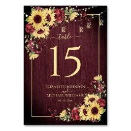 ひまわり素朴バーガンディーウッドフローラ結婚ズ テーブルナンバー