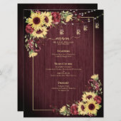 ひまわり素朴バーガンディーウッドフローラ結婚ズ メニュー (正面/裏面)