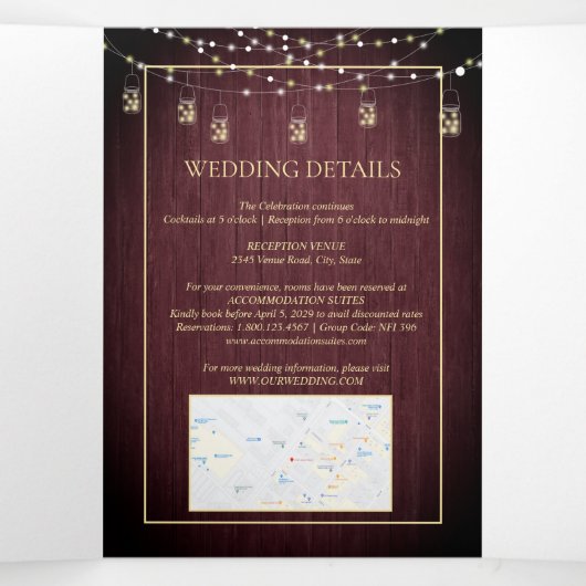 ひまわり素朴バーガンディーウッドフローラ結婚ズ 三つ折り招待状 (内部中)