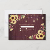 ひまわり素朴バーガンディーウッドフローラRSVPメニューなし 出欠カード (裏面)