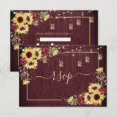 ひまわり素朴バーガンディーウッドフローラRSVP +メニュー 出欠カード (正面/裏面)