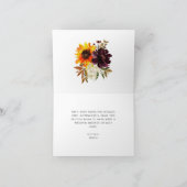 ひまわり素朴バーガンディーピーニーブライダルシャワー サンキューカード (内部)
