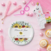 ひまわり素朴バーガンディーレッドフローラズ結婚 ペーパープレート (パーティー)