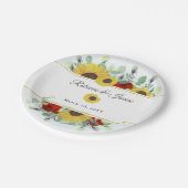 ひまわり素朴バーガンディーレッドフローラズ結婚 ペーパープレート (アングル)