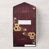 ひまわり素朴バーガンディ木材フローラズ結婚オール オールインワン招待状 (外側)