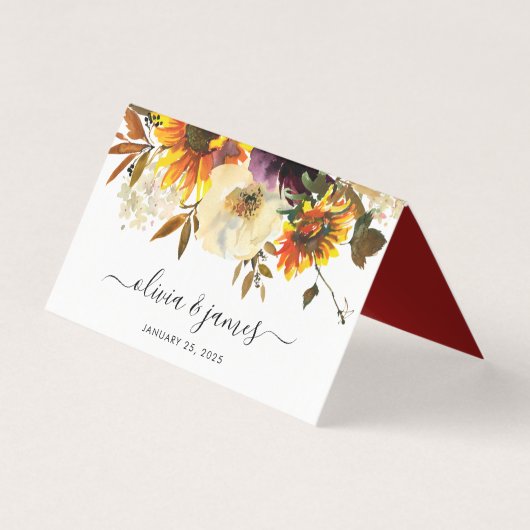 ひまわり素朴バーガンディ水カラー秋の結婚式 (正面)