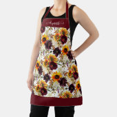 ひまわり素朴バーガンディ秋フローラ水彩 エプロン (インサイチュ)