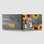 ひまわり素朴バーガンディ赤いバラの木結婚の木 ゲストブック (全面)