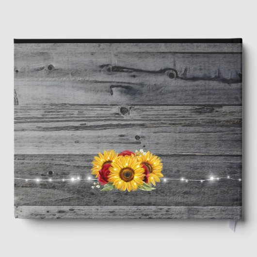 ひまわり素朴バーガンディ赤いバラの木結婚の木 ゲストブック (裏面)