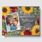 ひまわり素朴バーガンディ赤いバラの木結婚の木 ゲストブック (正面)