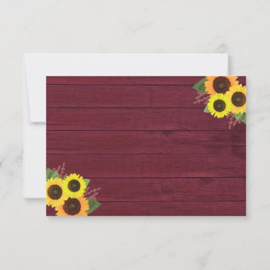 ひまわり素朴バーガンディ金ゴールドレース結婚式RSVP 出欠カード (裏面)