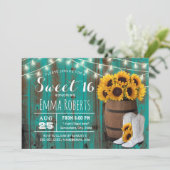 ひまわり素朴バーレルティール（緑がかった色）バーン女性のカーボーイスウィート16 招待状 (スタンド正面)