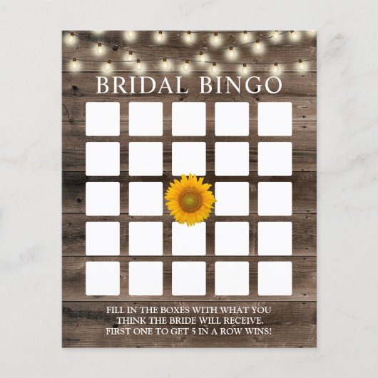 ひまわり素朴バーンウッドブライダルビンゴゲームカード (正面)